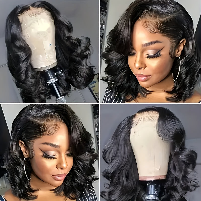 13x4 Body Wave Human Hair Wig HD Lace Front Wigs Short Bob Wig Pre Plucked For Women Natural Black Color 180% Density